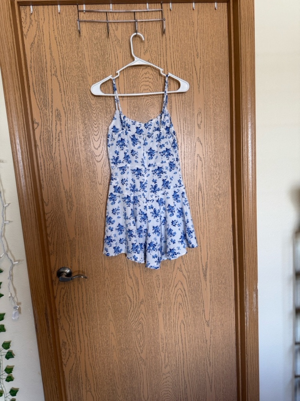 SHEIN White Spaghetti-Strap Romper with Blue Floral Print
